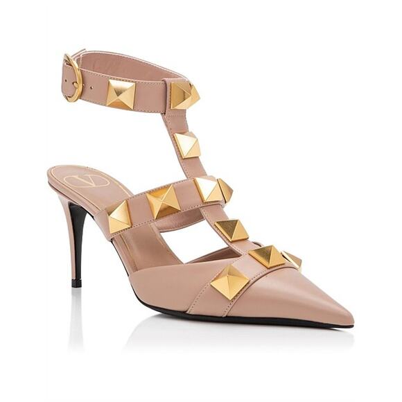 Valentino Garavani Shoes - VALENTINO Roman Stud Leather Heeled Sandal Blush Pink Pointed Toe Women's 36
